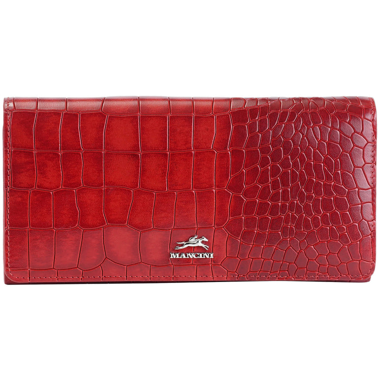 Mancini Wallets Red Mancini Croco2 Women’s Trifold Wallet with Enhanced RFID Security