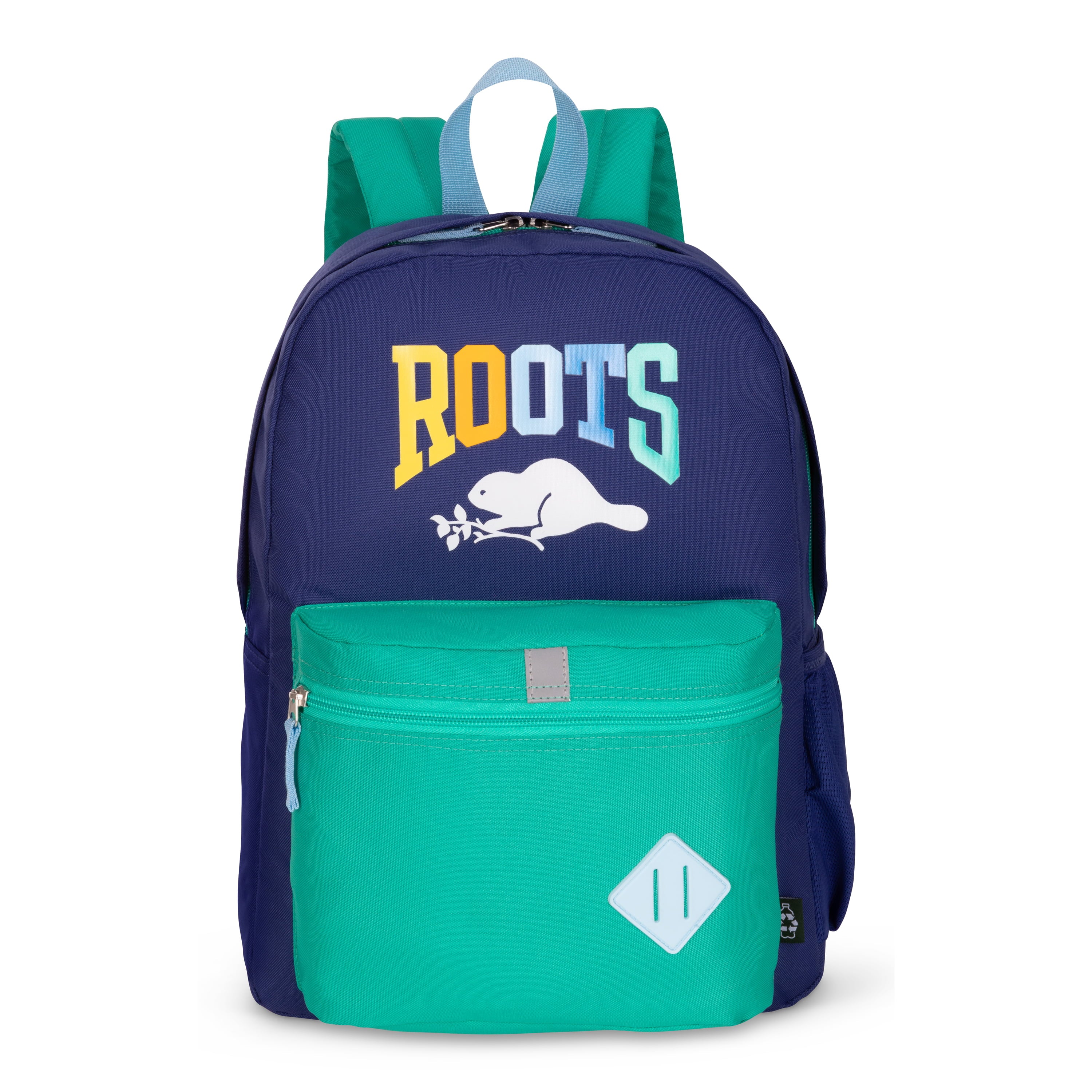 Roots Backpacks Navy Green Roots Recycled Backpack 22.5L - Colour Block Logo