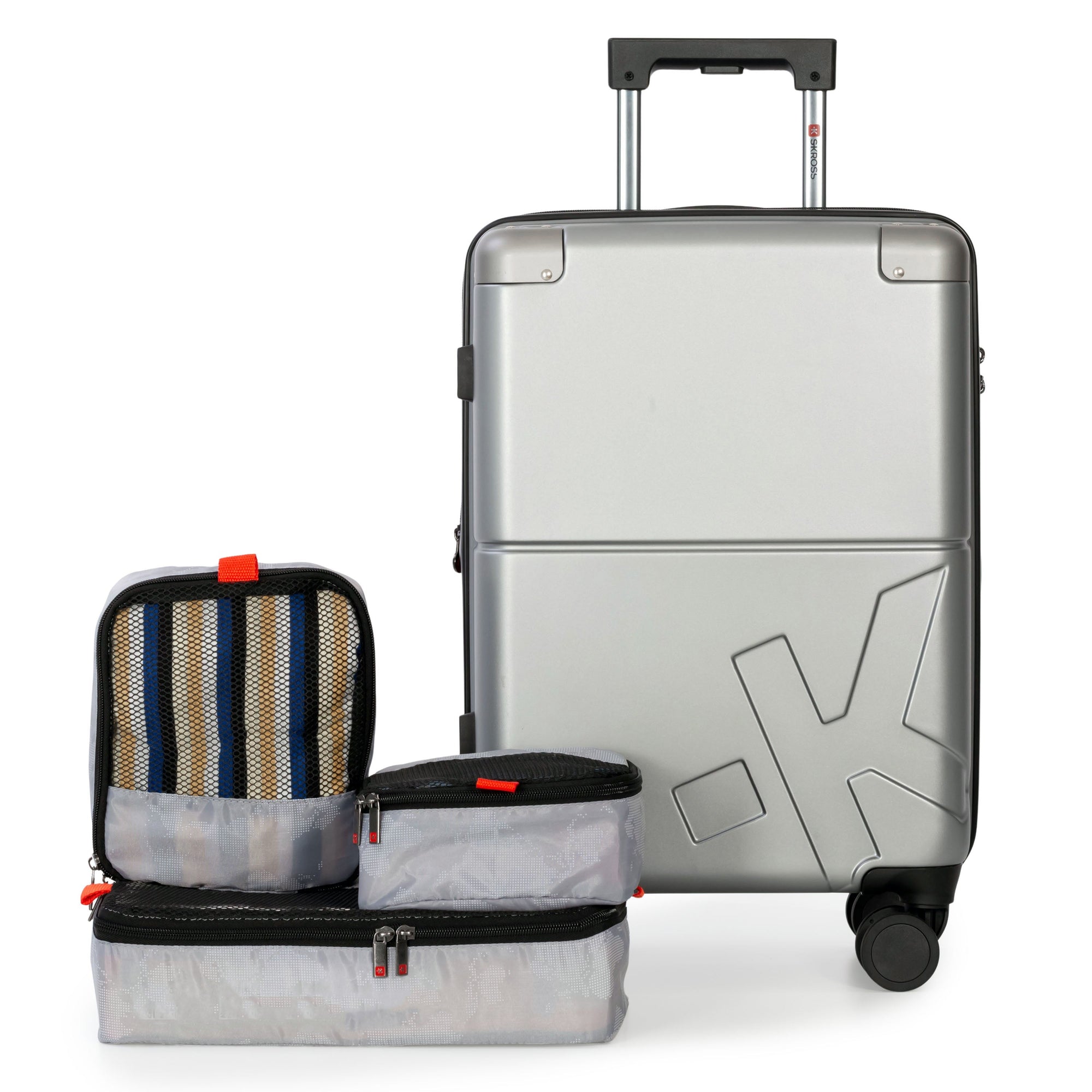 SKROSS Luggage Silver Skross Studio K 20” Hardside Carry-On Luggage with 3 Packing Cubes