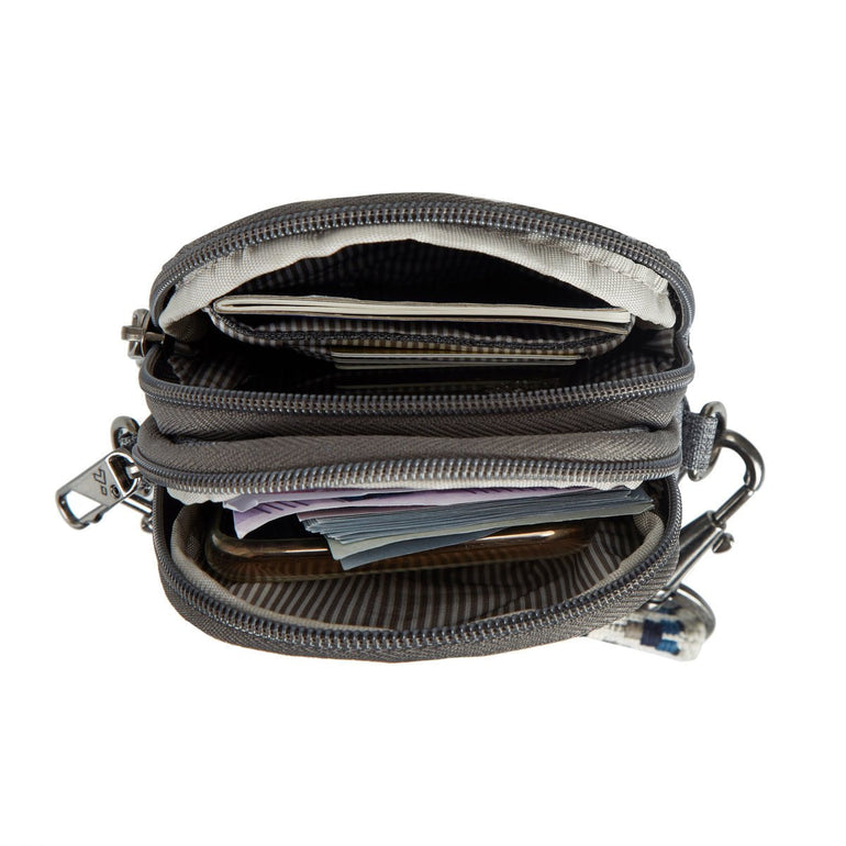 Travelon Cross-Body Bag Geo Gray Heather Travelon Anti-Theft Boho 2 Compartment Phone Crossbody - Geo Gray Heather
