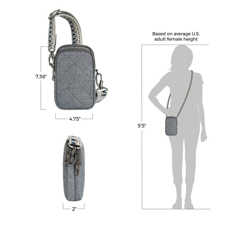 Travelon Cross-Body Bag Geo Gray Heather Travelon Anti-Theft Boho 2 Compartment Phone Crossbody - Geo Gray Heather