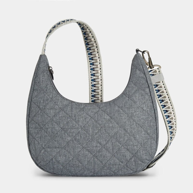 Travelon Cross-Body Bag Geo Gray Heather Travelon Anti-Theft Boho Slouchy Crossbody - Geo Gray Heather