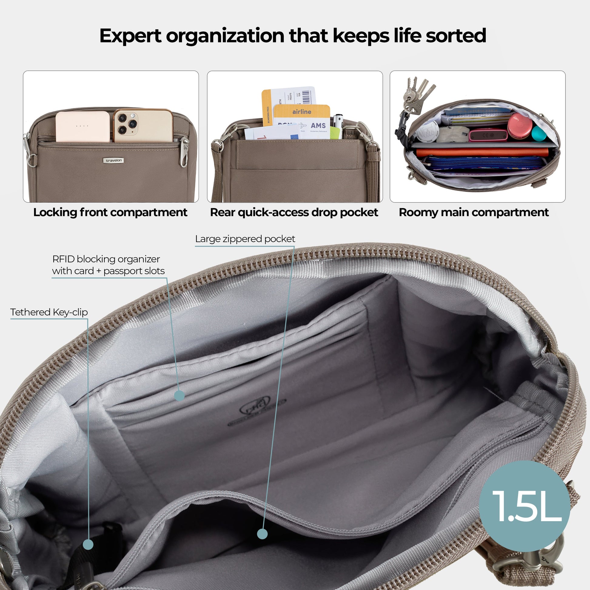 Travelon Cross-Body Bag Travelon Anti-Theft Classic Convertible Crossbody & Waist Pack