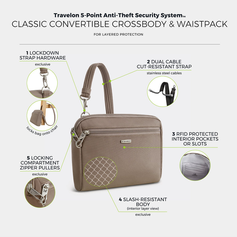 Travelon Cross-Body Bag Travelon Anti-Theft Classic Convertible Crossbody & Waist Pack