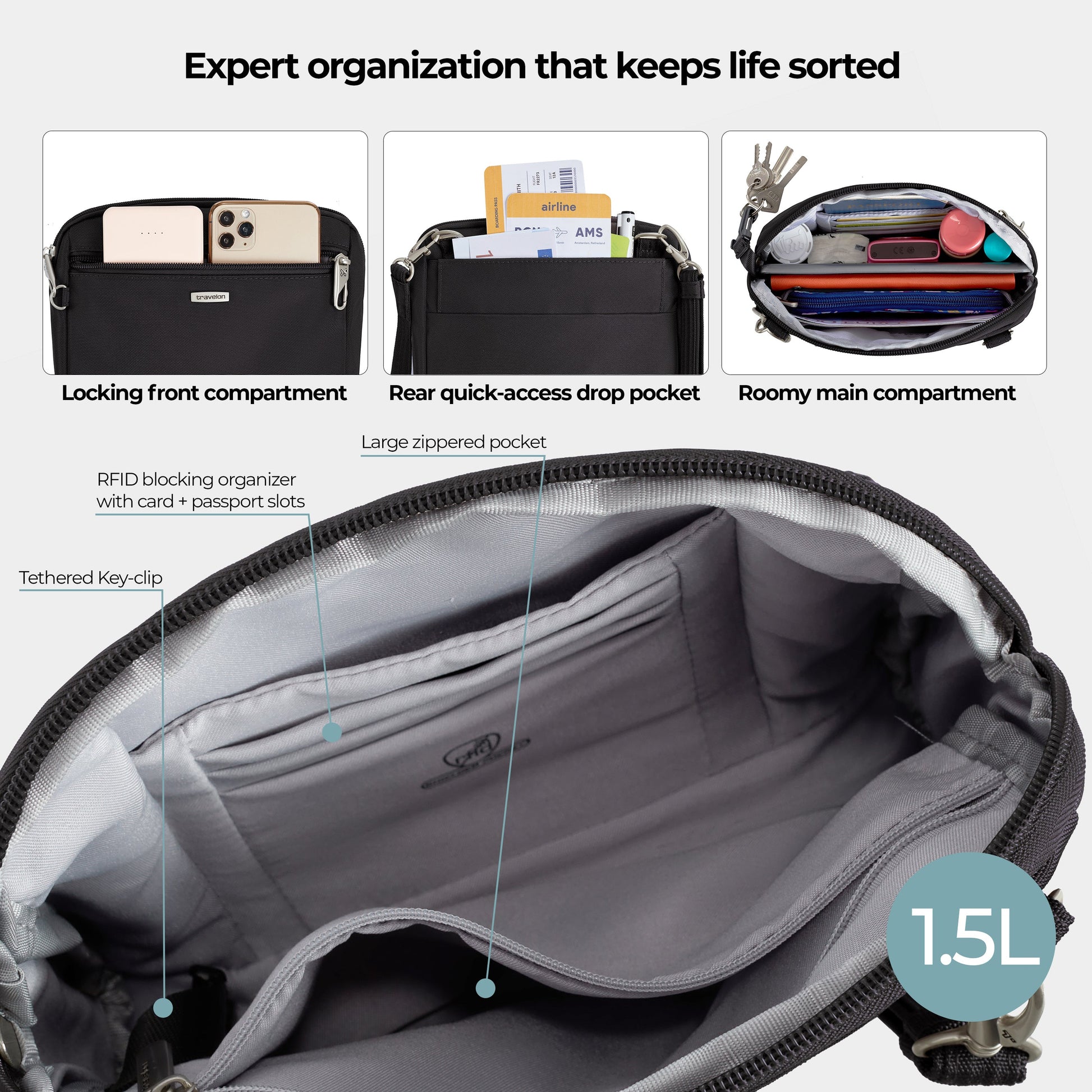 Travelon Cross-Body Bag Travelon Anti-Theft Classic Convertible Crossbody & Waist Pack