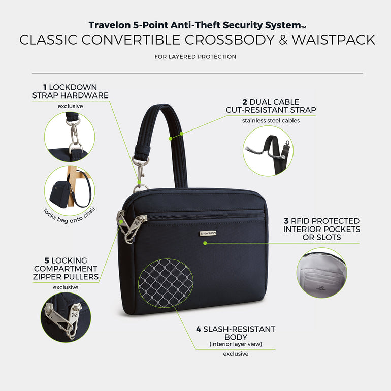 Travelon Cross-Body Bag Travelon Anti-Theft Classic Convertible Crossbody & Waist Pack