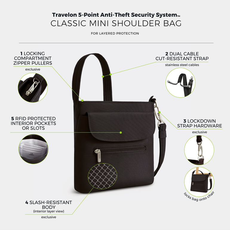 Travelon Cross-Body Bag Travelon Anti-Theft Classic Mini Shoulder Bag