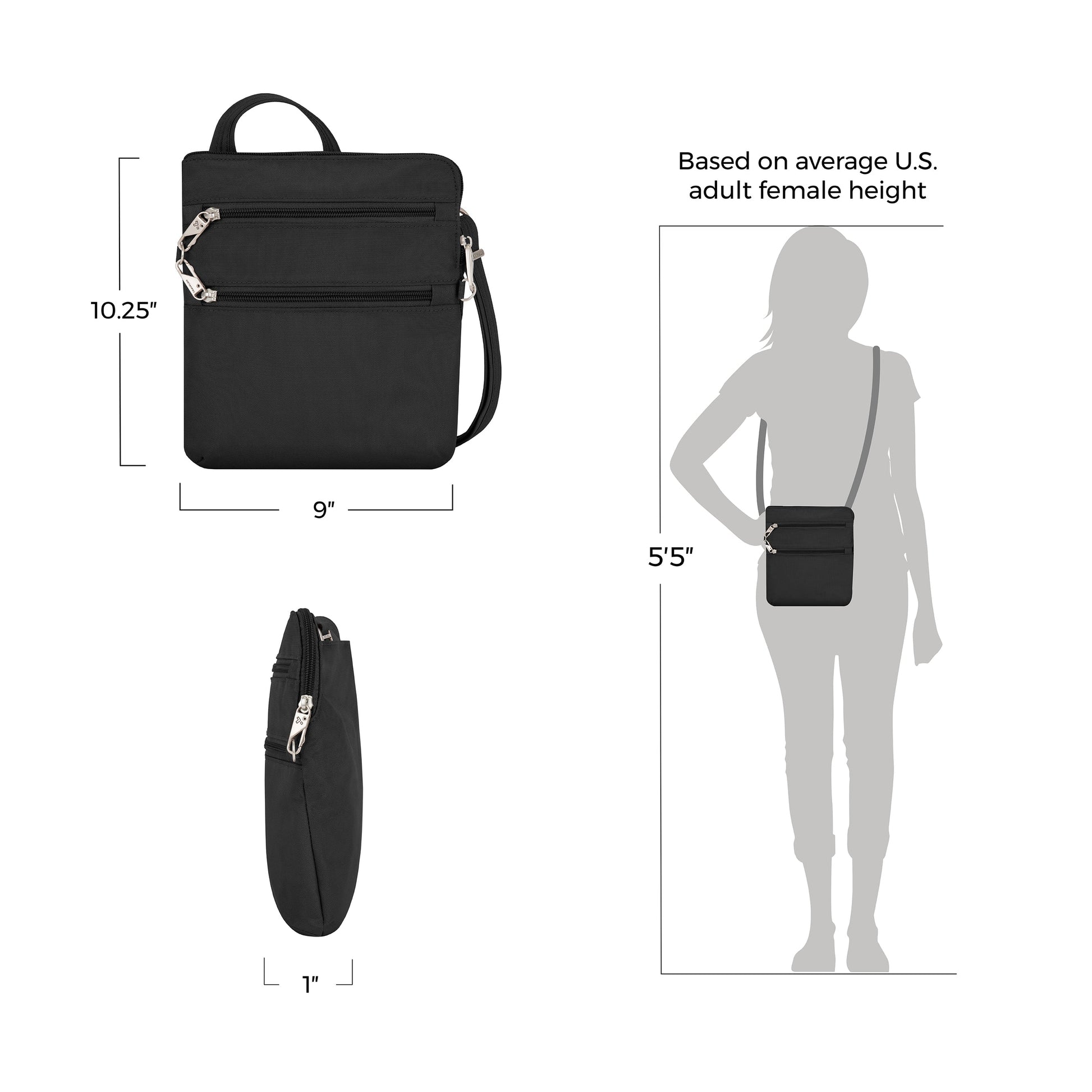 Travelon Cross-Body Bag Travelon Anti-Theft Classic Slim Double Zip Crossbody