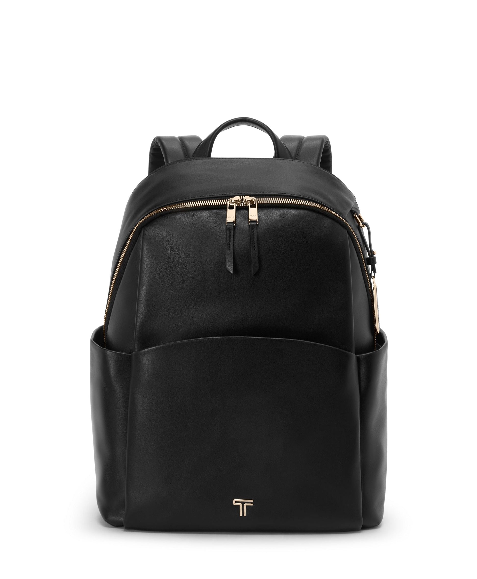 Tumi Backpacks Black/Light Gold Tumi Voyageur Leather Raina Large Backpack