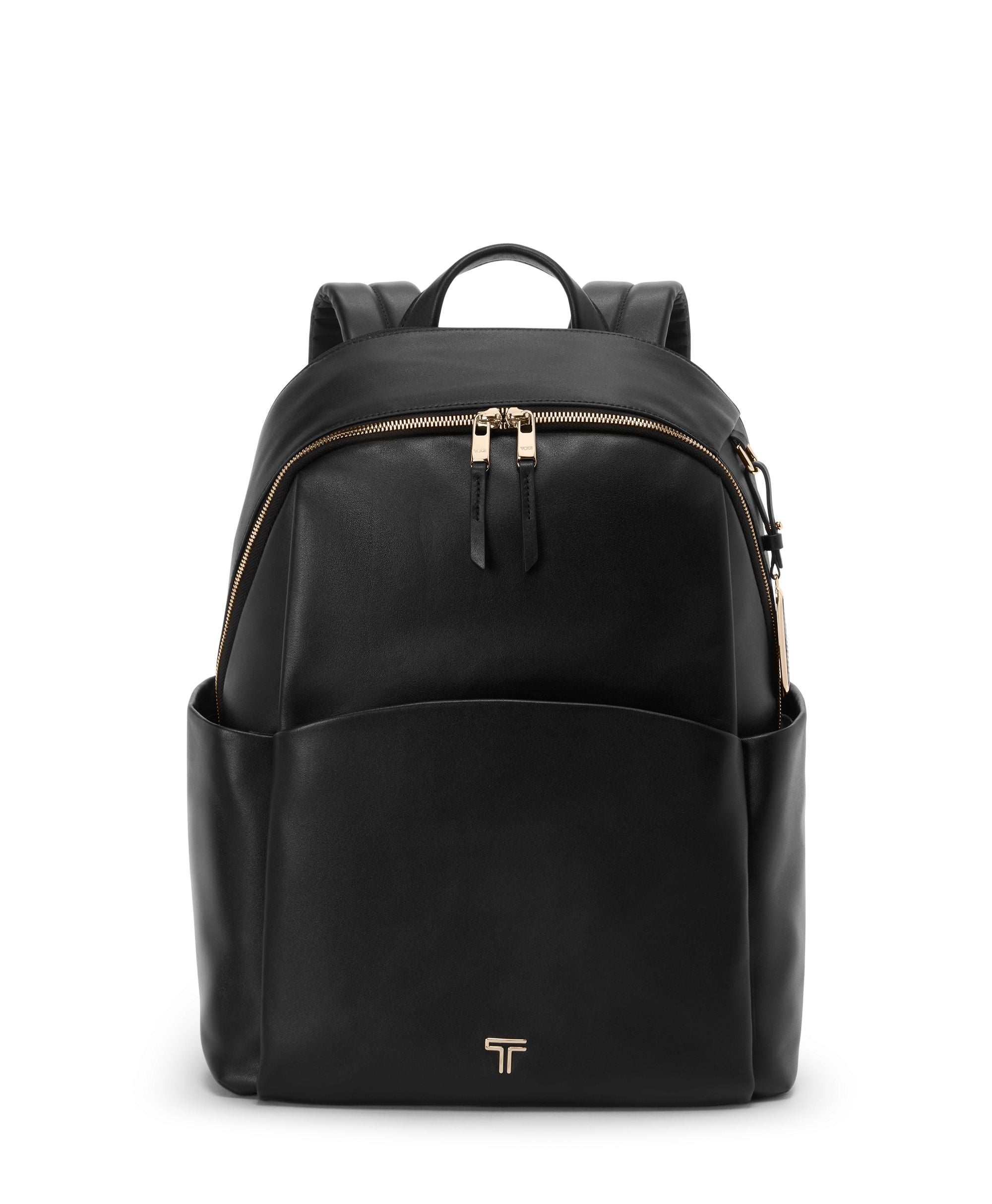 Tumi Backpacks Black/Light Gold Tumi Voyageur Leather Raina Large Backpack