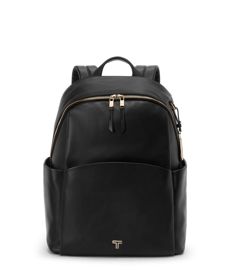 Tumi Backpacks Black/Light Gold Tumi Voyageur Leather Raina Large Backpack