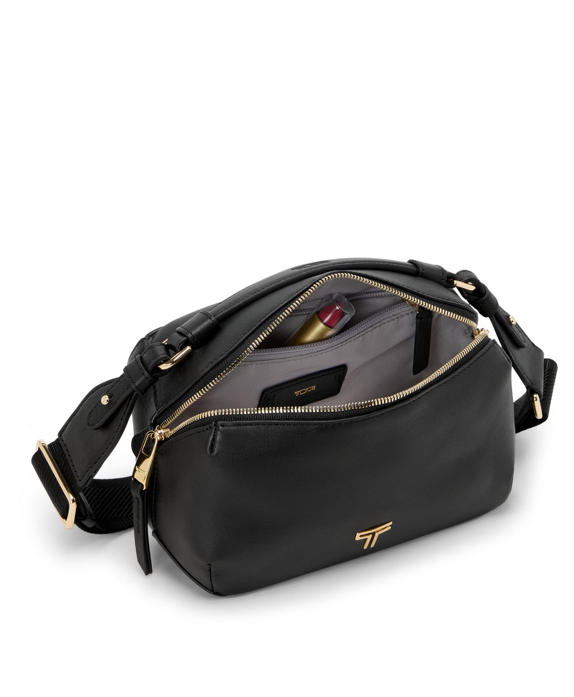 Tumi Cross-Body Bag Black/Light Gold Tumi Voyageur Leather Berlin Crossbody