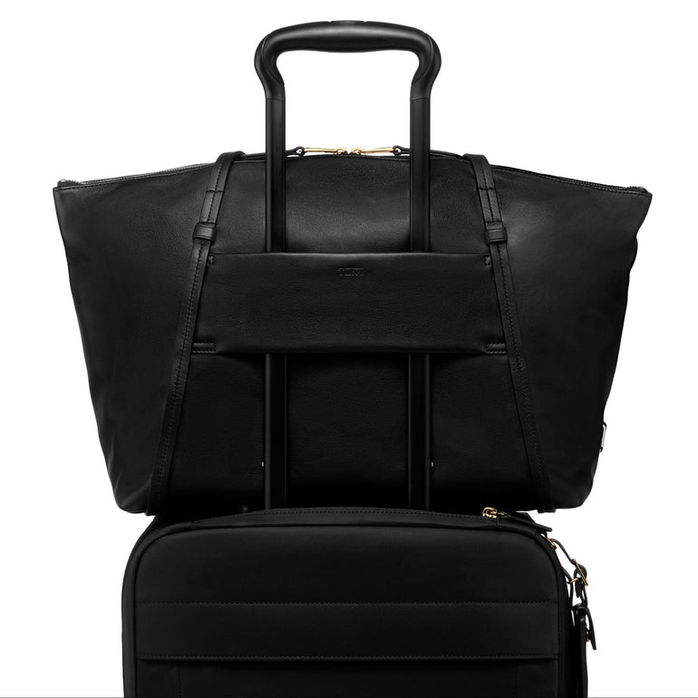 Tumi Tote Bag Black/Light Gold Tumi Voyageur Leather Q Tote