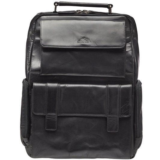 Mancini Backpacks Black Mancini BUFFALO Backpack with RFID Secure Pocket for 15.6” Laptop