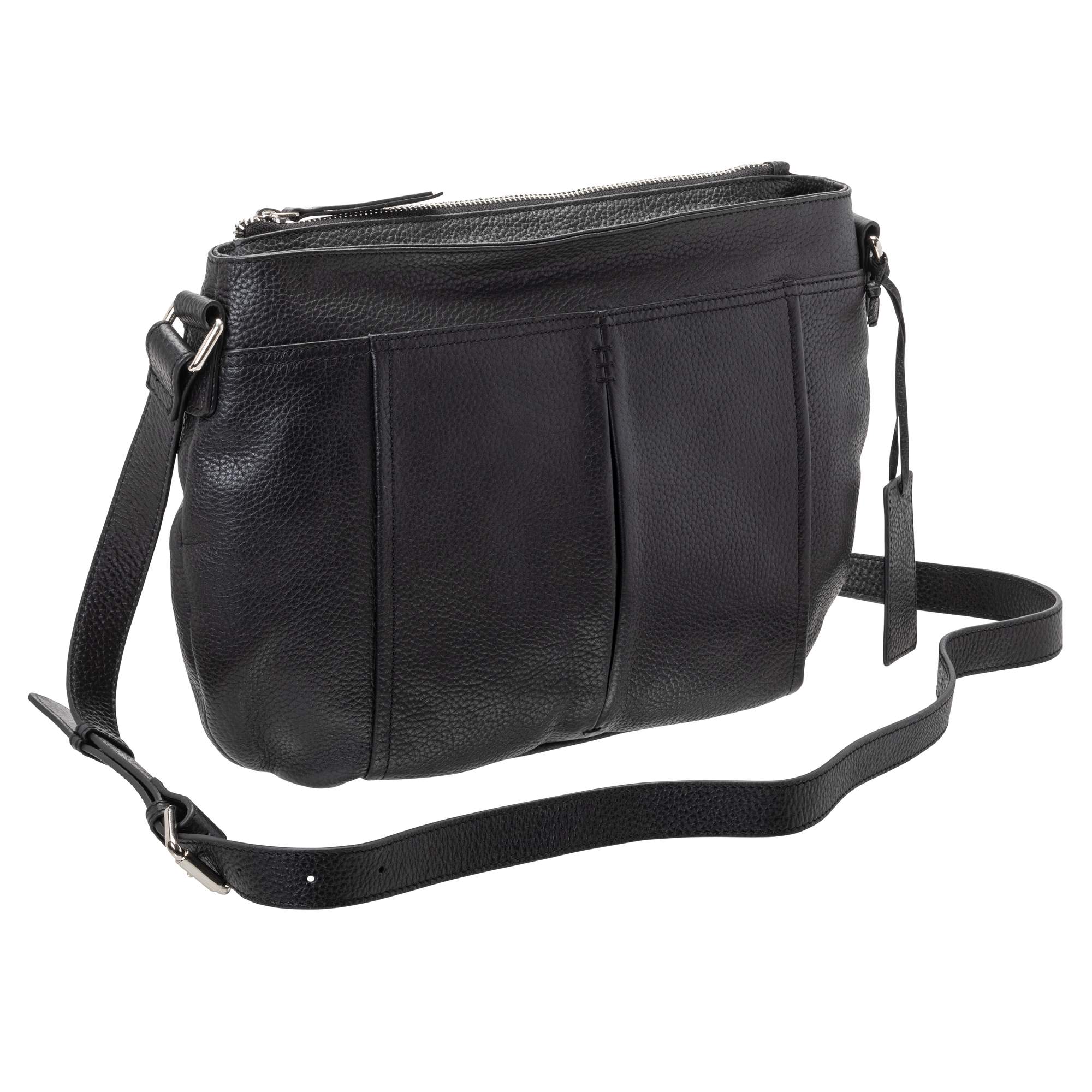 Mancini Handbags Black Mancini Pebbled Scarlet Leather Crossbody Hobo Bag