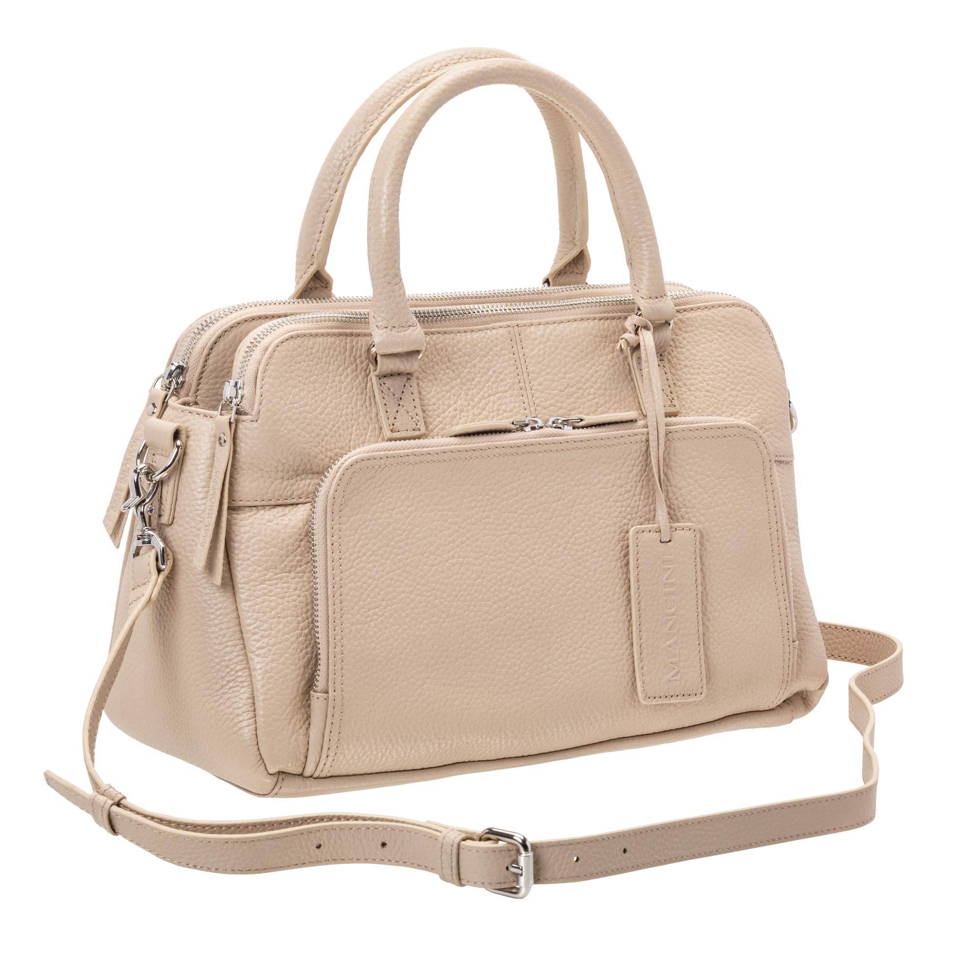 Mancini Handbags Bone Mancini Pebbled Jennifer Leather Satchel Bag