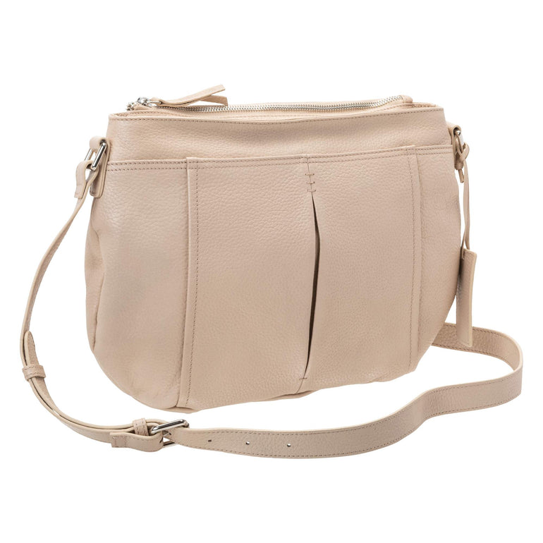 Mancini Handbags Bone Mancini Pebbled Scarlet Leather Crossbody Hobo Bag