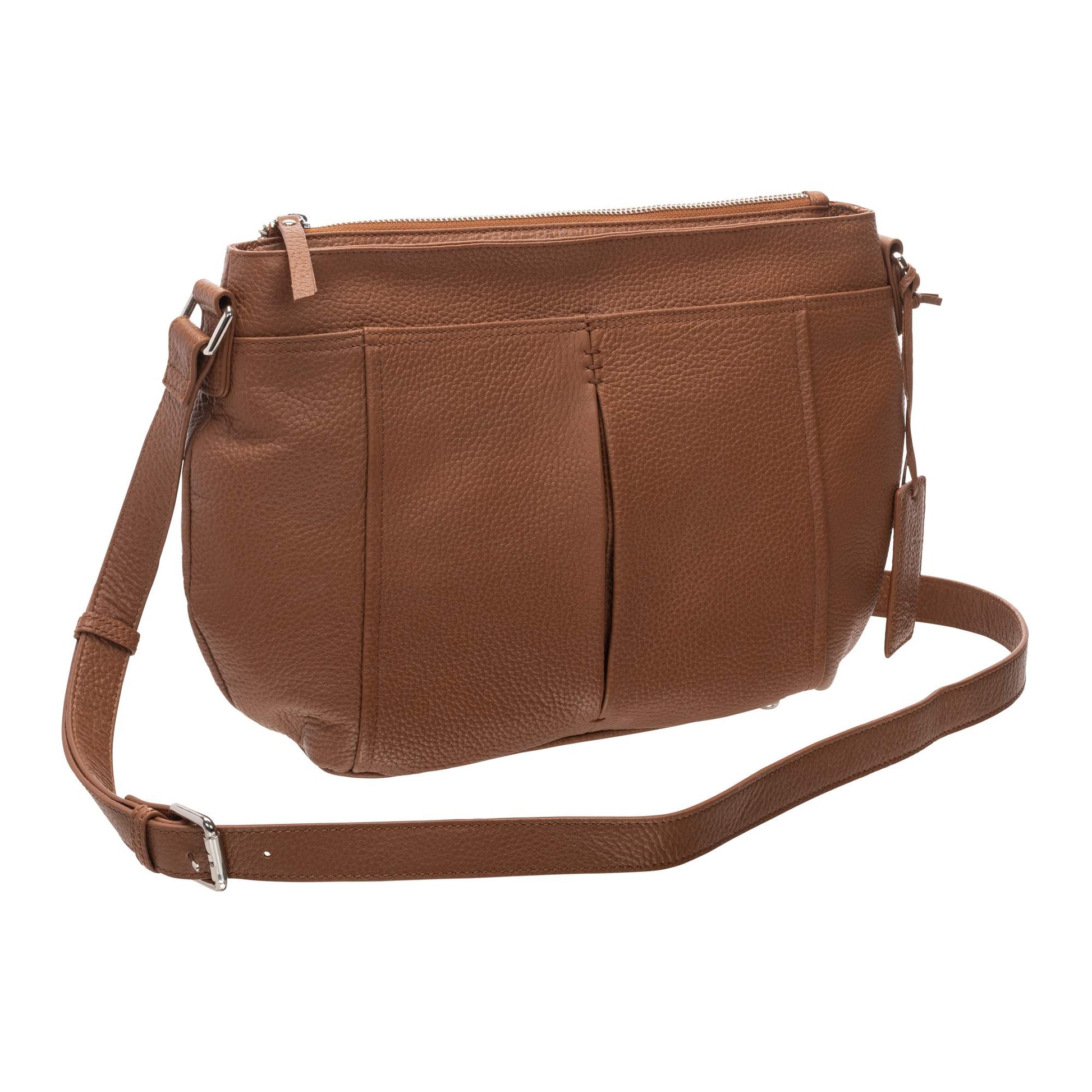 Mancini Handbags Camel Mancini Pebbled Scarlet Leather Crossbody Hobo Bag