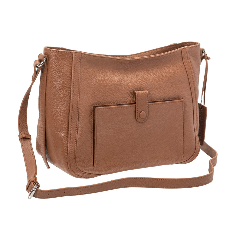 Mancini Handbags Camel Mancini Pebbled Sophia Leather Crossbody Bag