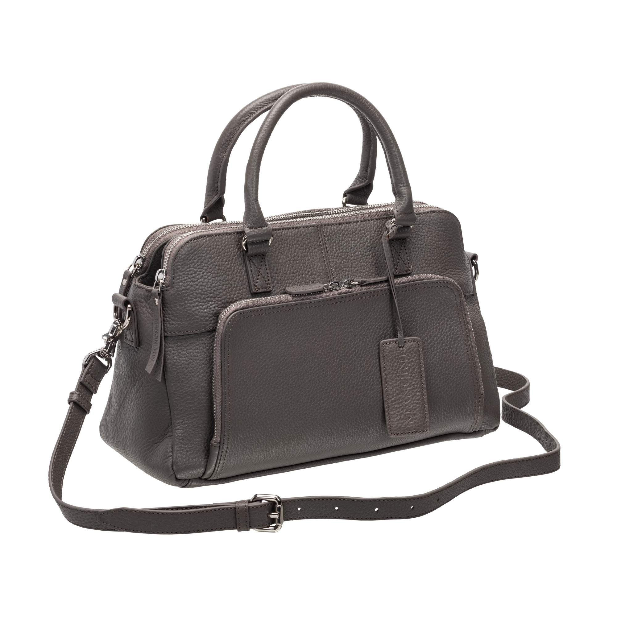 Mancini Handbags Grey Mancini Pebbled Jennifer Leather Satchel Bag