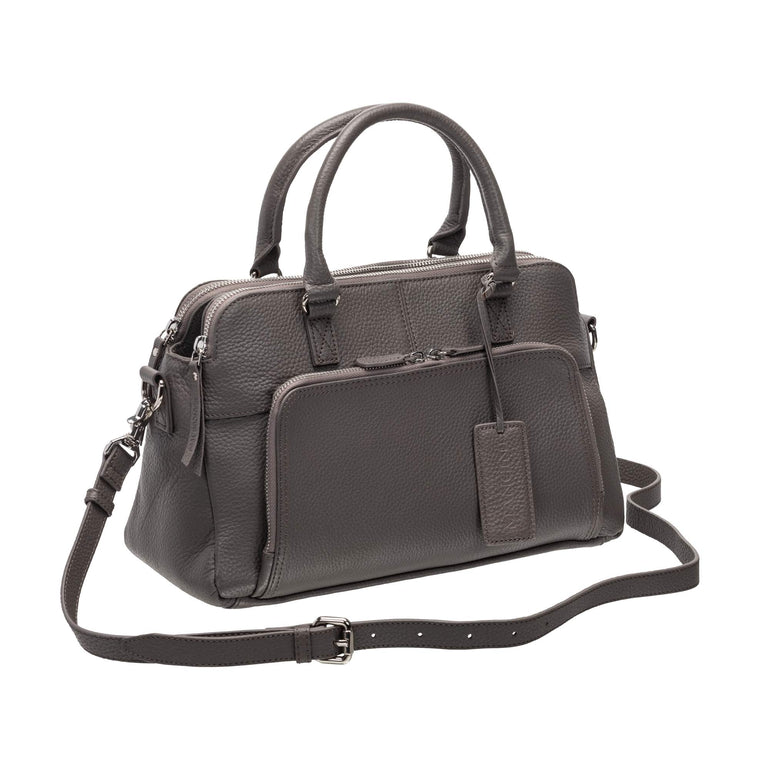 Mancini Handbags Grey Mancini Pebbled Jennifer Leather Satchel Bag