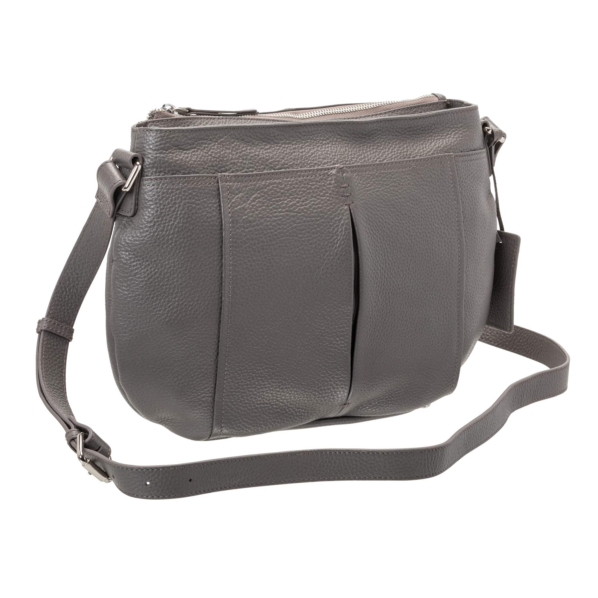 Mancini Handbags Grey Mancini Pebbled Scarlet Leather Crossbody Hobo Bag