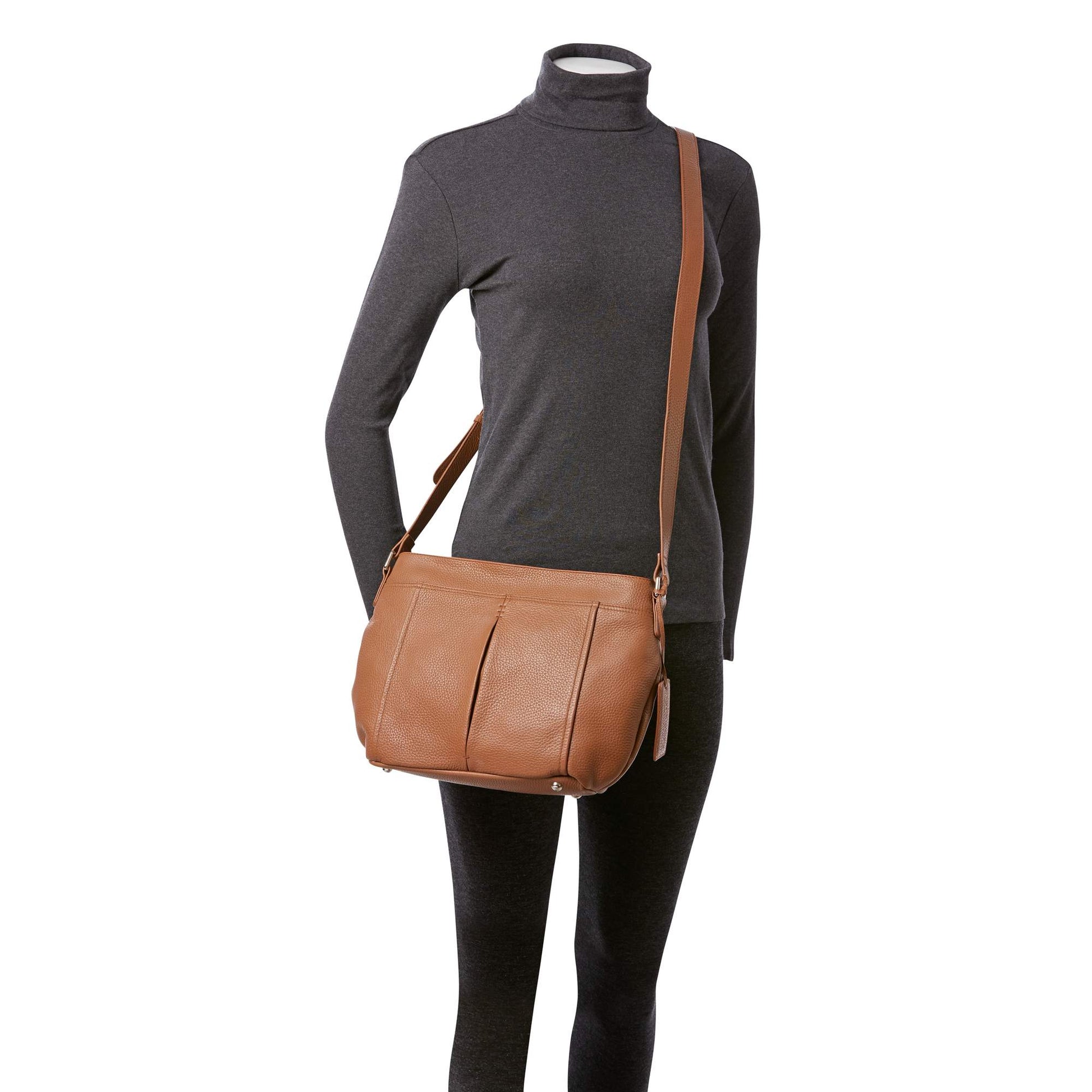 Mancini Handbags Mancini Pebbled Scarlet Leather Crossbody Hobo Bag