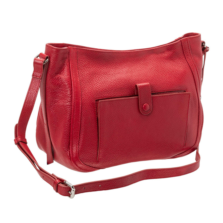 Mancini Handbags Red Mancini Pebbled Sophia Leather Crossbody Bag