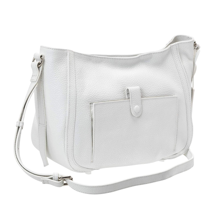 Mancini Handbags White Mancini Pebbled Sophia Leather Crossbody Bag