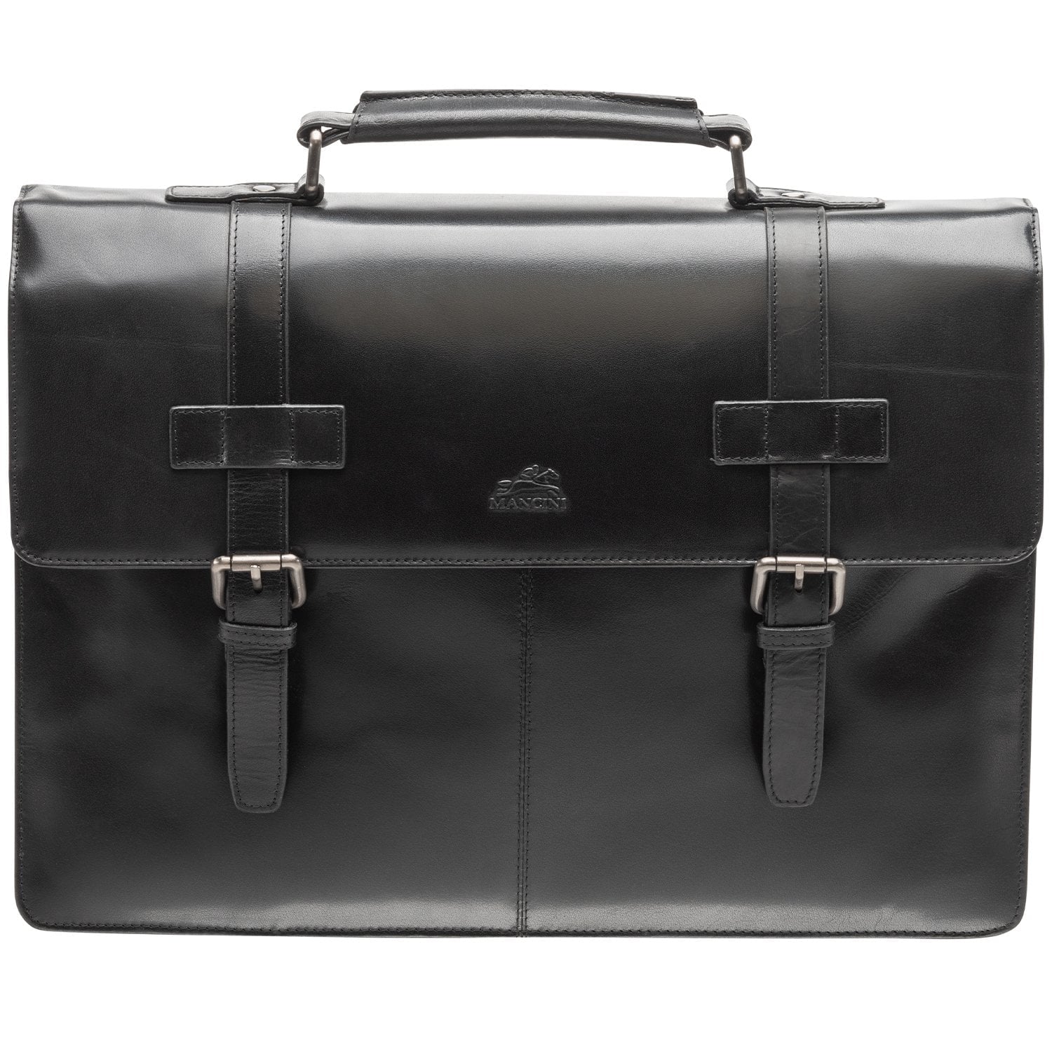 Mancini Laptop Briefcase Black Mancini BUFFALO Double Compartment Briefcase for 15.6” Laptop / Tablet