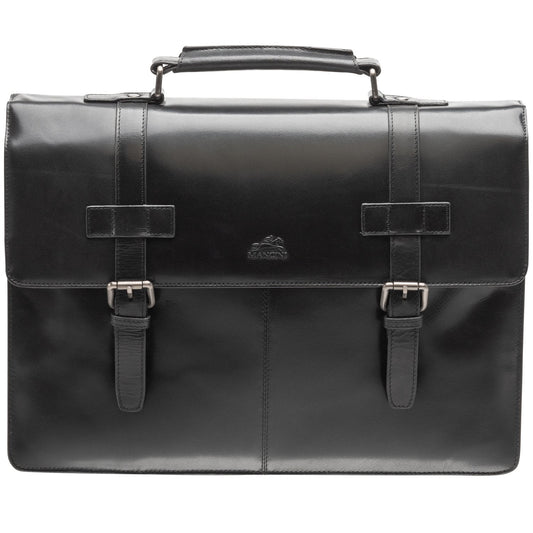 Mancini Laptop Briefcase Black Mancini BUFFALO Double Compartment Briefcase for 15.6” Laptop / Tablet
