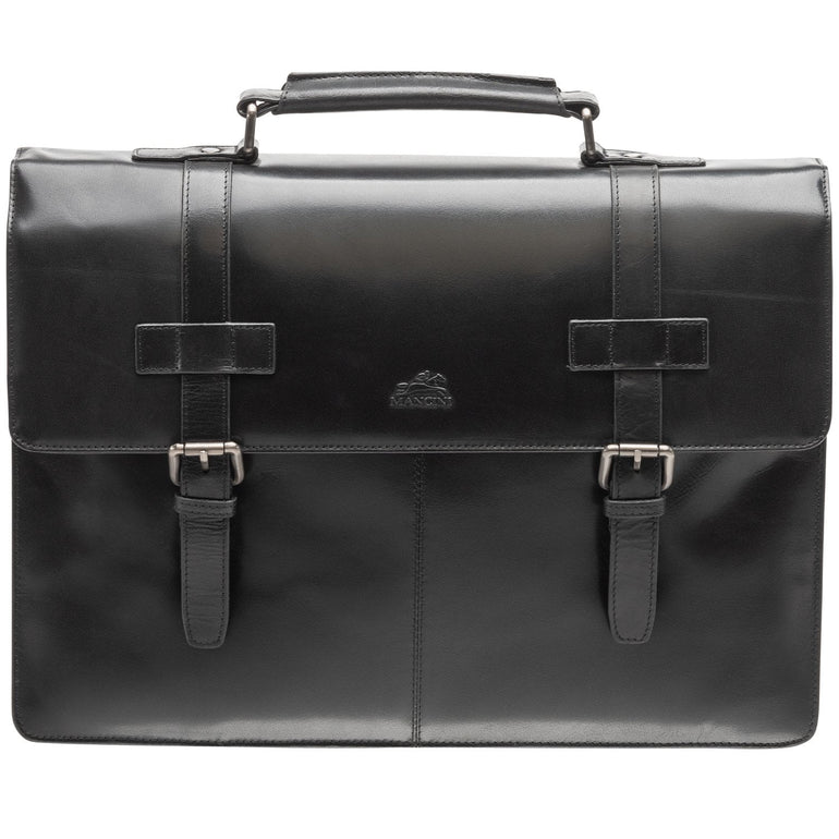 Mancini Laptop Briefcase Black Mancini BUFFALO Double Compartment Briefcase for 15.6” Laptop / Tablet