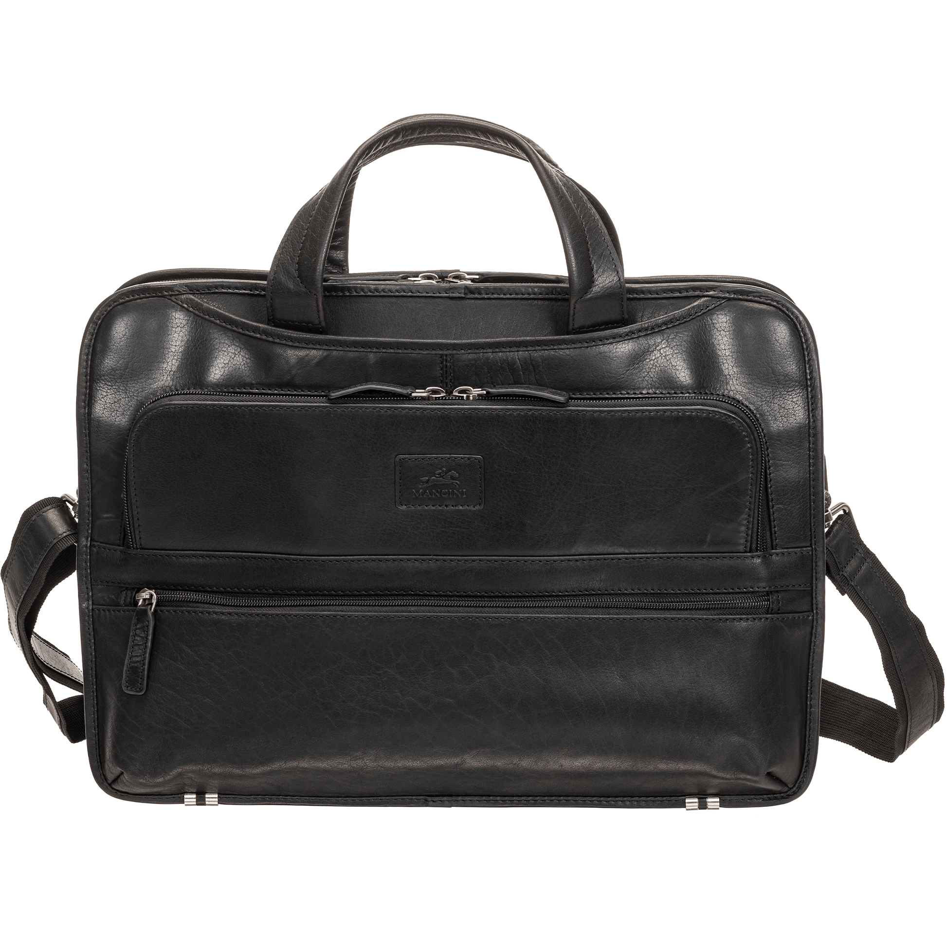 Mancini Laptop Briefcase Black Mancini BUFFALO Triple Compartment Briefcase for 15.6” Laptop / Tablet