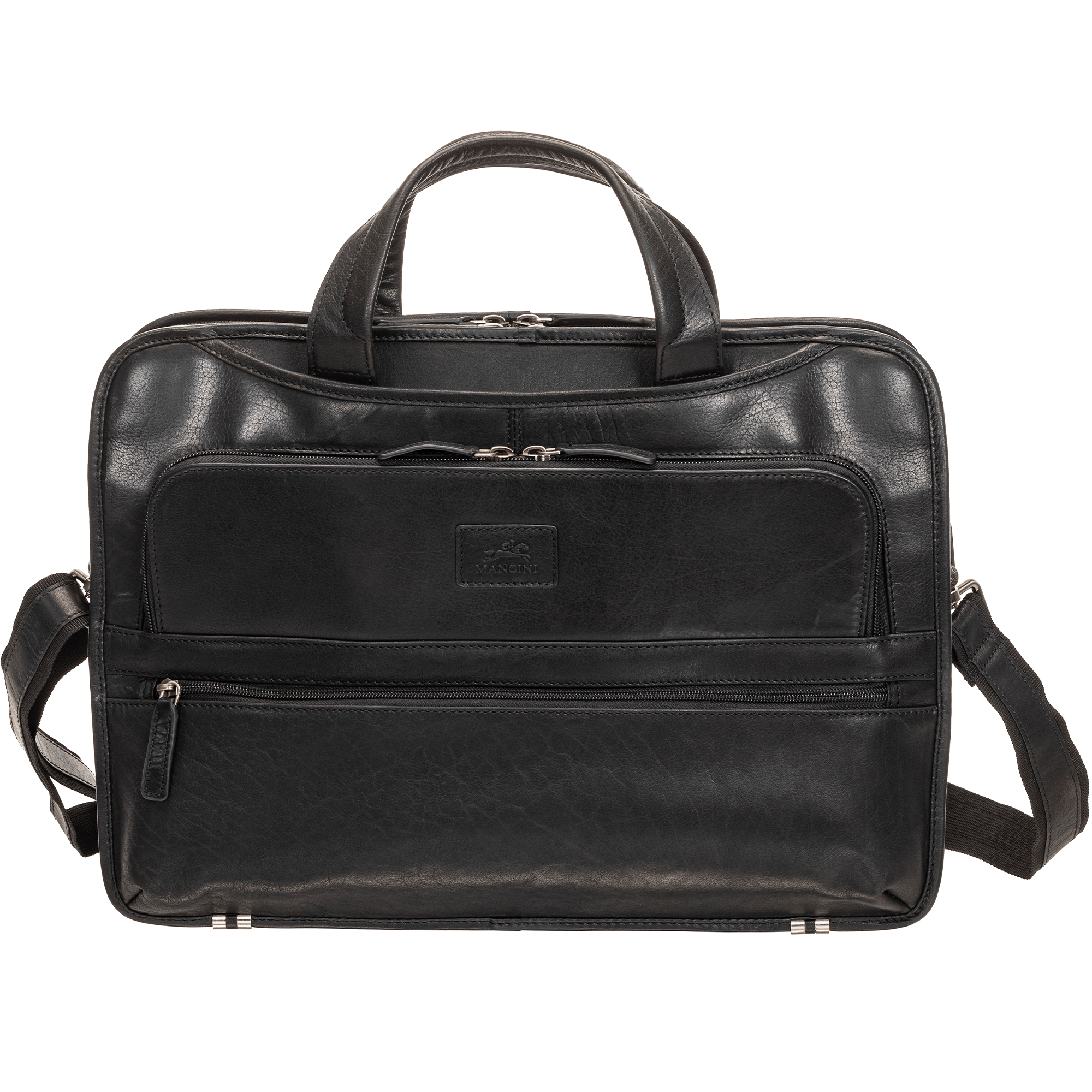 Mancini Laptop Briefcase Black Mancini BUFFALO Triple Compartment Briefcase for 15.6” Laptop / Tablet