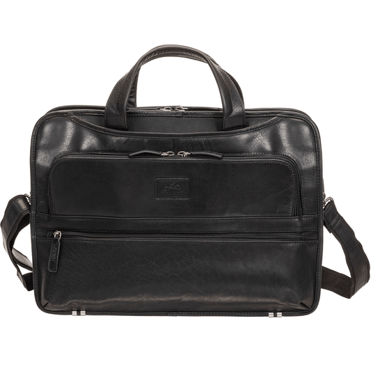 Mancini Laptop Briefcase Black Mancini BUFFALO Triple Compartment Briefcase for 15.6” Laptop / Tablet