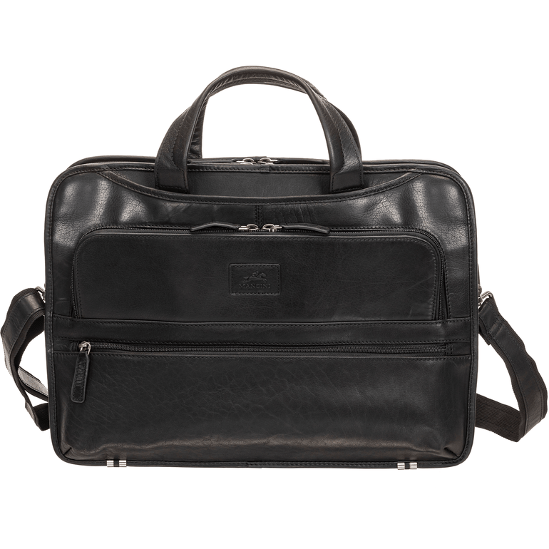 Mancini Laptop Briefcase Black Mancini BUFFALO Triple Compartment Briefcase for 15.6” Laptop / Tablet