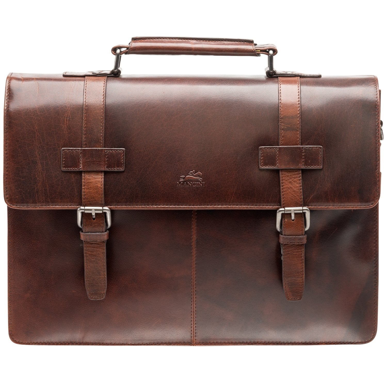 Mancini Laptop Briefcase Brown Mancini BUFFALO Double Compartment Briefcase for 15.6” Laptop / Tablet
