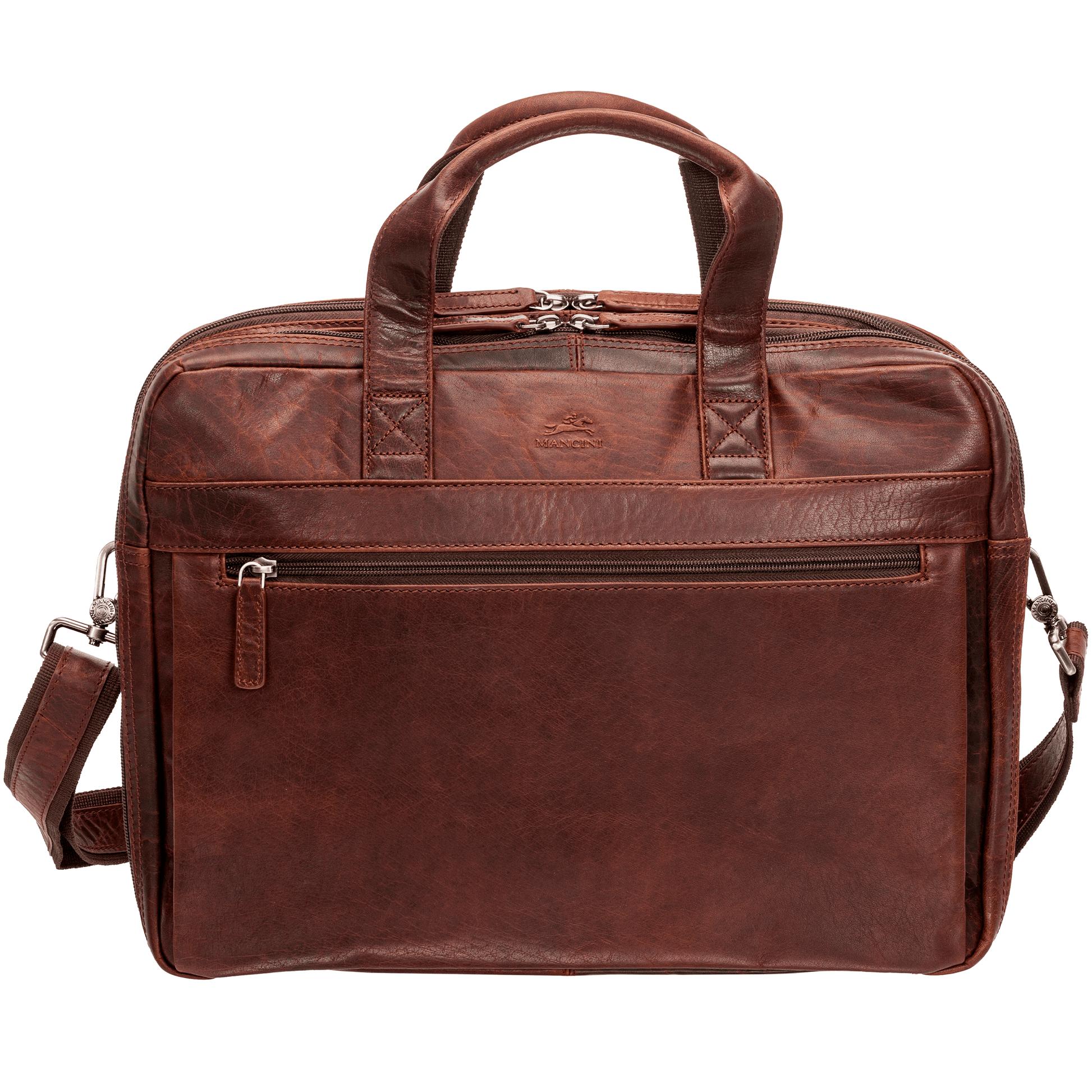Mancini Laptop Briefcase Brown Mancini BUFFALO Double Compartment Briefcase for Laptop and Tablet