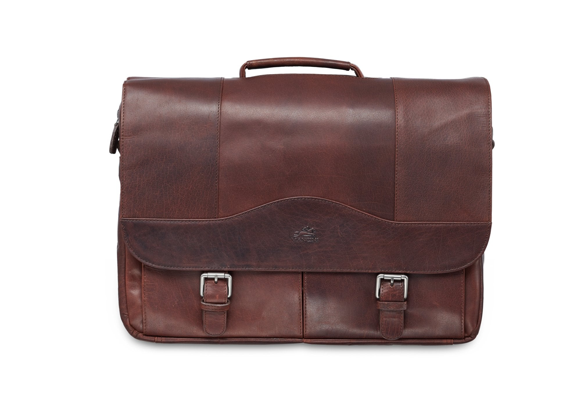 Mancini Laptop Briefcase Brown Mancini BUFFALO Porthole Briefcase for 15.6'' Laptop / Tablet (RFID Blocking)