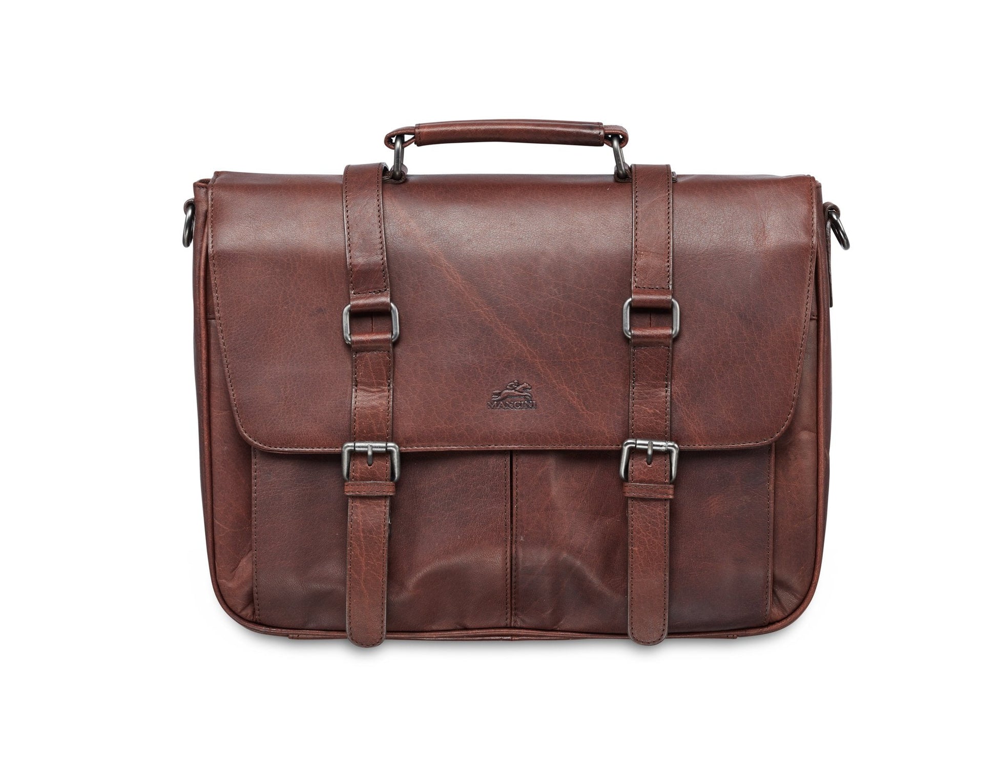 Mancini Laptop Briefcase Brown Mancini BUFFALO Single Compartment Briefcase for 15'' Laptop (RFID Blocking)
