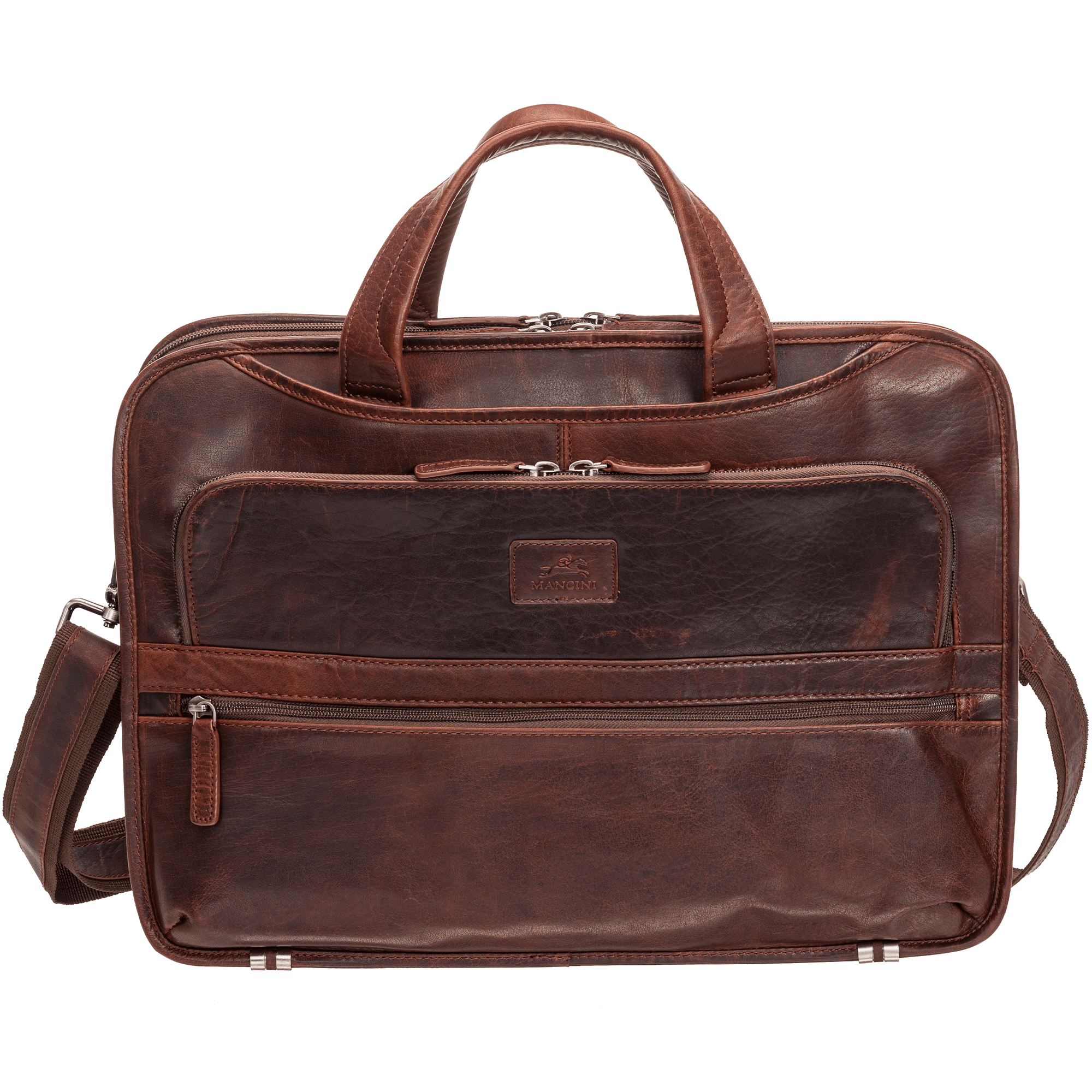 Mancini Laptop Briefcase Brown Mancini BUFFALO Triple Compartment Briefcase for 15.6” Laptop / Tablet