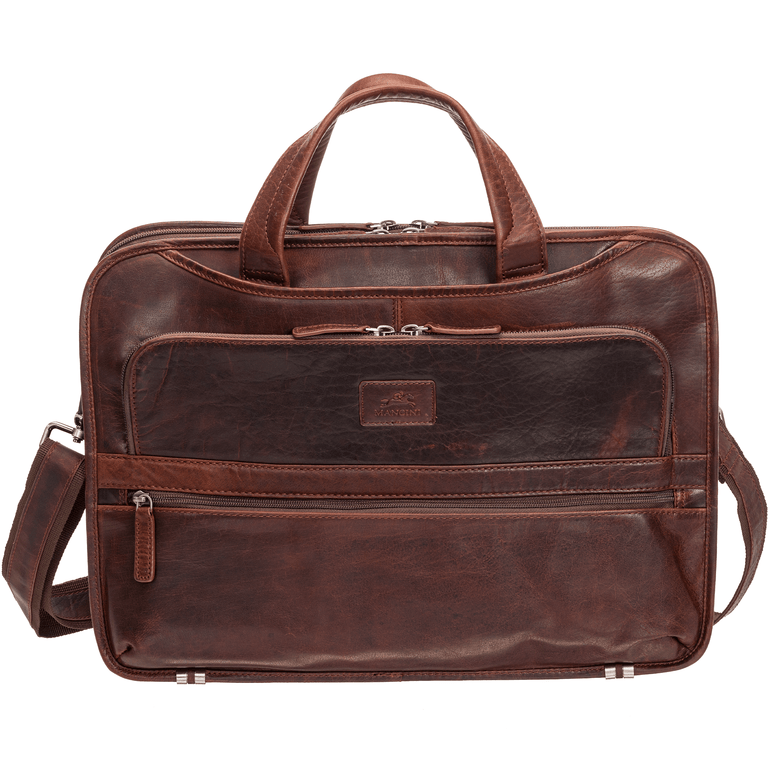 Mancini Laptop Briefcase Brown Mancini BUFFALO Triple Compartment Briefcase for 15.6” Laptop / Tablet