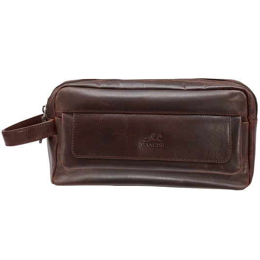 Mancini Toiletry kit Brown Mancini BUFFALO Double Compartment Top Zipper Toiletry Kit