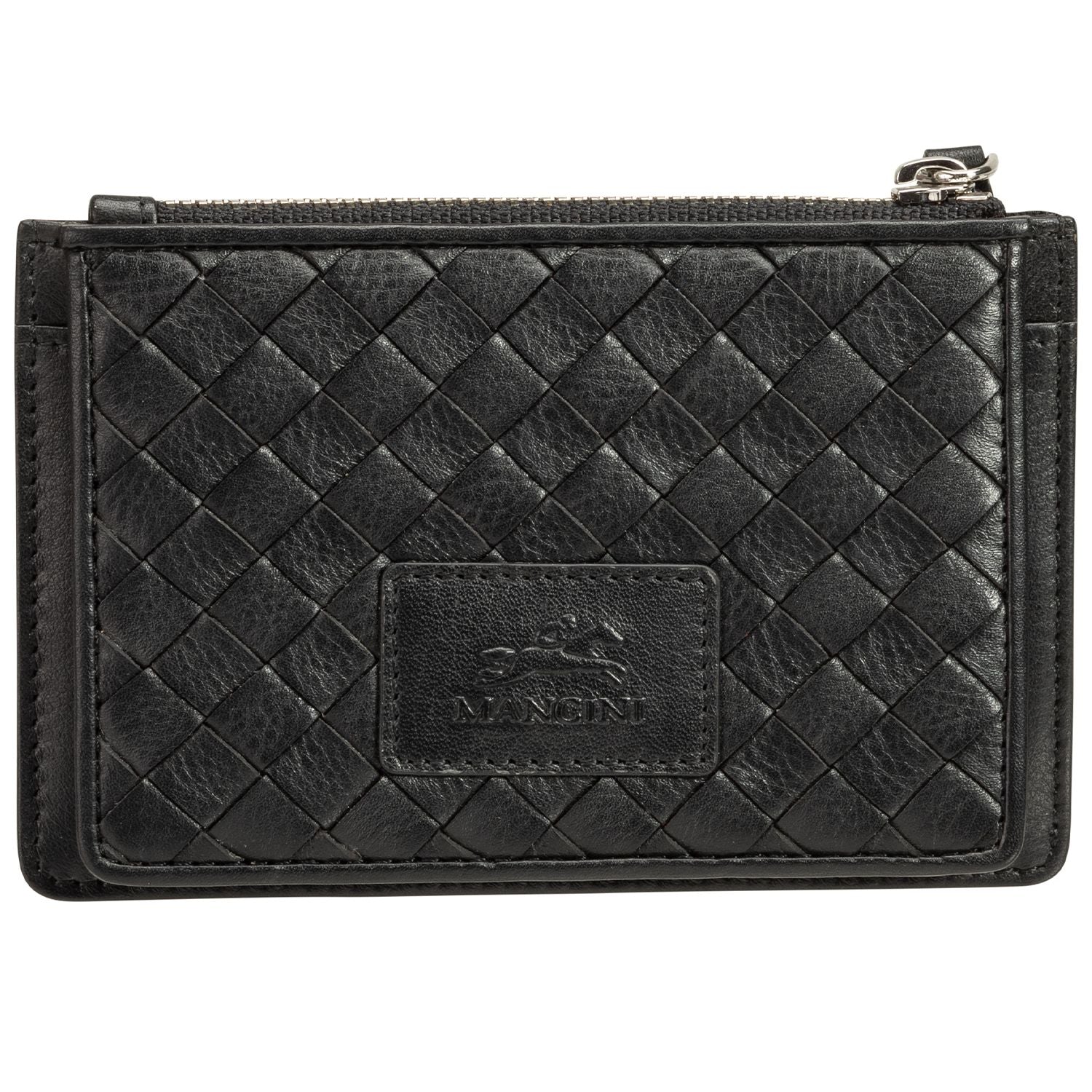Mancini Wallets Black Mancini BASKET WEAVE RFID Secure Card Case and Coin Pocket