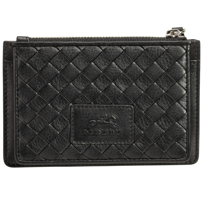 Mancini Wallets Black Mancini BASKET WEAVE RFID Secure Card Case and Coin Pocket