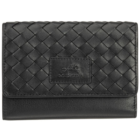 Mancini Wallets Black Mancini BASKET WEAVE RFID Secure Medium Clutch Wallet