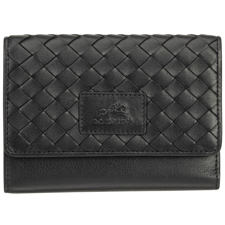 Mancini Wallets Black Mancini BASKET WEAVE RFID Secure Medium Clutch Wallet