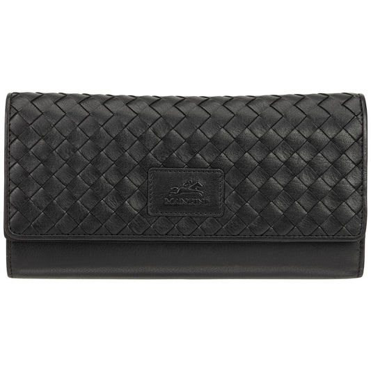 Mancini Wallets Black Mancini BASKET WEAVE RFID Secure Quadruple Fold Wallet