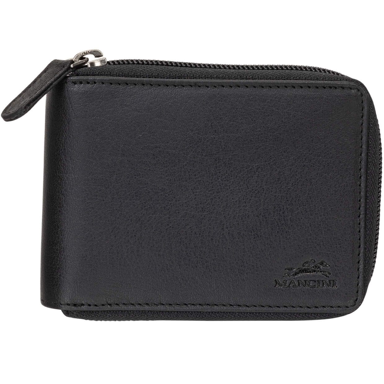 Mancini Wallets Black Mancini BUFFALO RFID Secure Zippered Billfold with Removable Passcase