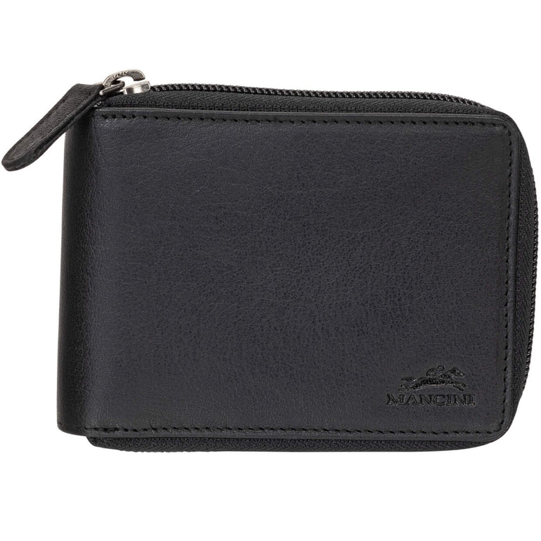 Mancini Wallets Black Mancini BUFFALO RFID Secure Zippered Billfold with Removable Passcase